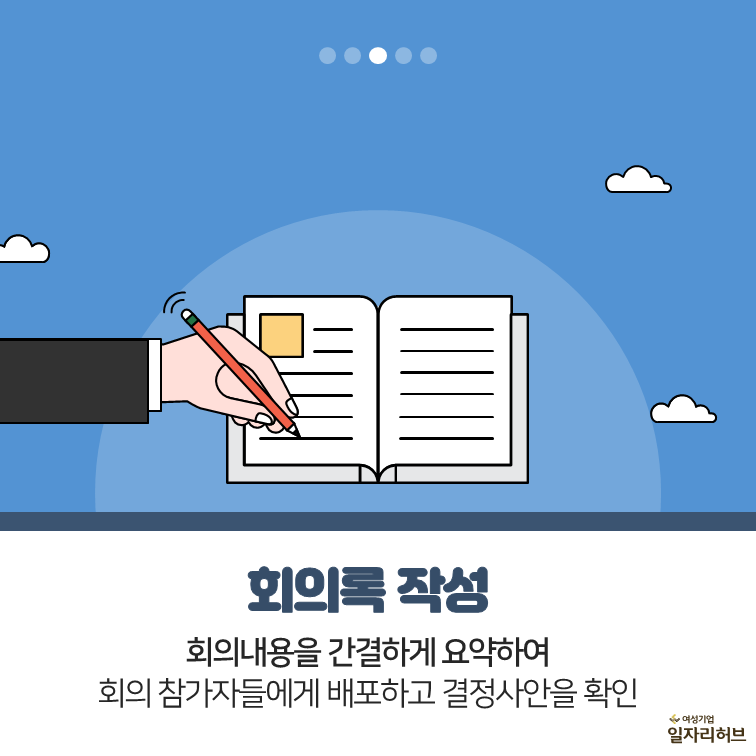 회의록 작성 회의내용을 간결하게 요약하여 회의 참가자들에게 배포하고 결정사안을 확인