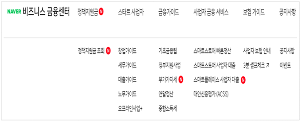 external_image NAVER 비즈니스 금융센터 정책지원금 스타트 사업자 금융가이드 사업자금융 서비스 보험 가이드 공지사항 정책지원금조회 창업가이드 기초금융팁 스마트스토어 빠른정산 사업자보험 안내 공지사항 세무가이드 정부지원사업 스마트스토어 사업자 대출 3분 셀프체크 기 이벤트 대출가이드 부가가치세 스마트플레이스 사업자 대출 노무가이드 연말정산 대안신용평가(ACSS) 오프라인사업+ 종합소득세